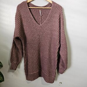 NWT FREE PEOPLE COCOA / MAR DEEP V NECK LONG JUMPER SWEATER SIZE SMALL